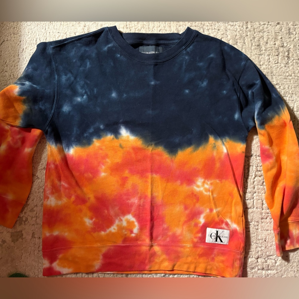 Calvin Klein Jeans Tie-Dye Sweatshirt - Navy, Orange, and Yellow